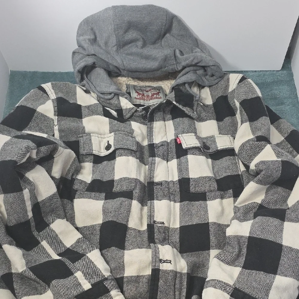 Levi's Mens Plaid Sherpa Lined Hooded Shirt Jacket